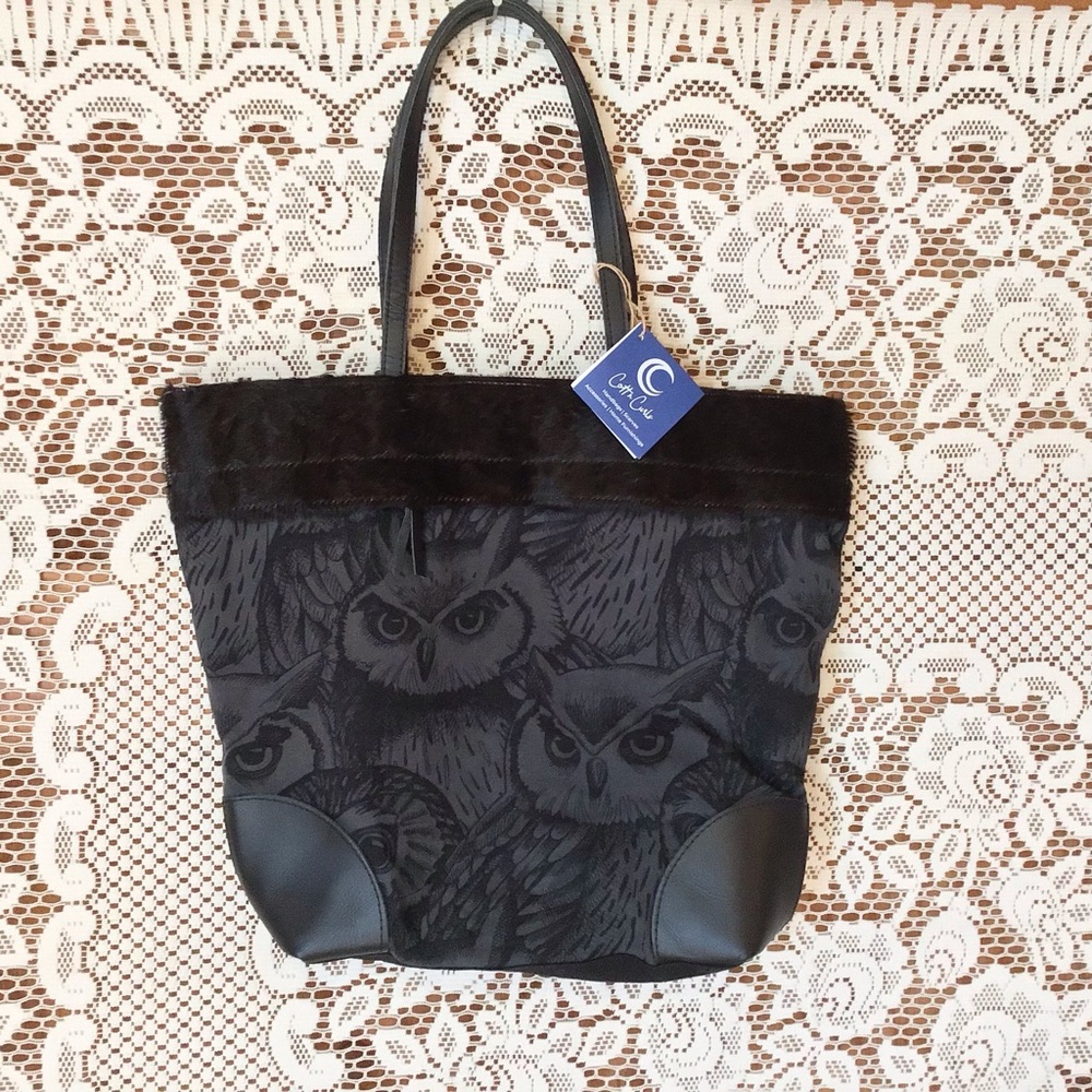 Cott n Curls Elegant Owl Design Tote Bag